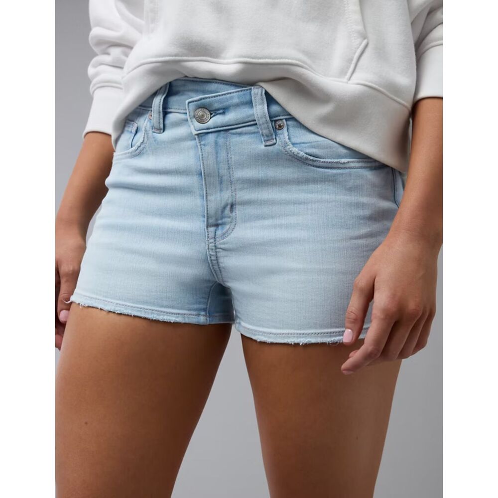 American Eagle High Rise Shortie Shorts Women's Size 4 Light Wash Stretch